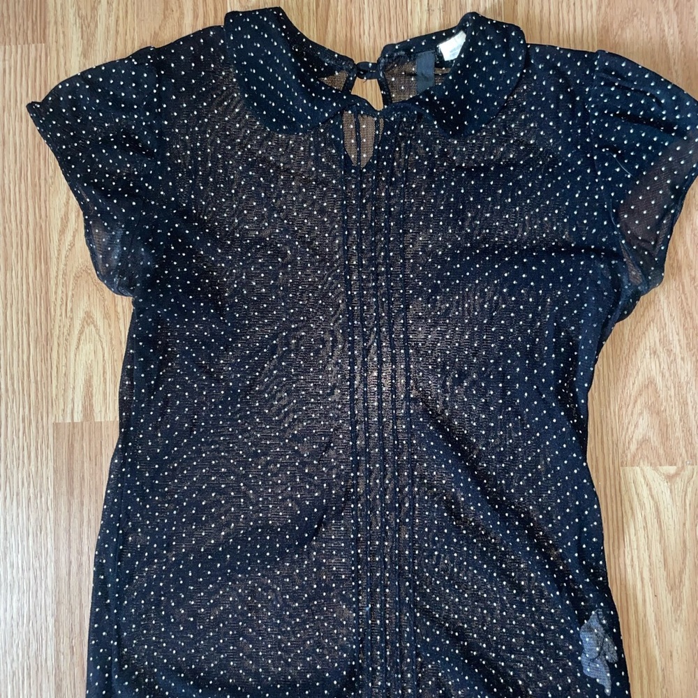 Black Sheer Polka-dot Mini Collared Shirt